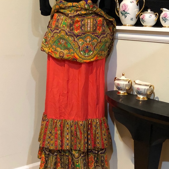 Vtg. 70 s Ellen Tracy for I Magnin 3 tier Psychedelic Gypsy Skirt - Sz. L - Picture 4 of 13